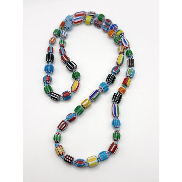Colorful Glass Chevron Beaded Necklace‎ 28” - Picture 1 of 4